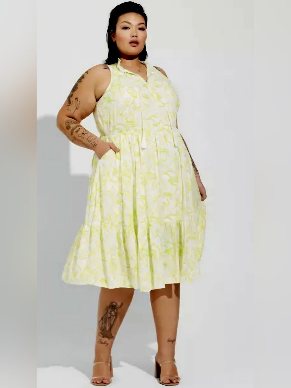 torrid Pale Yellow Floral Tiered Button-Front Midi Dress